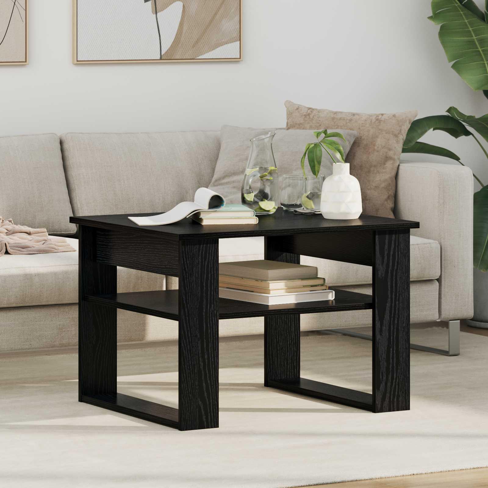 Sofabord med opbevaring i sort eg - 64 × 54 × 44 cm, konstrueret træ