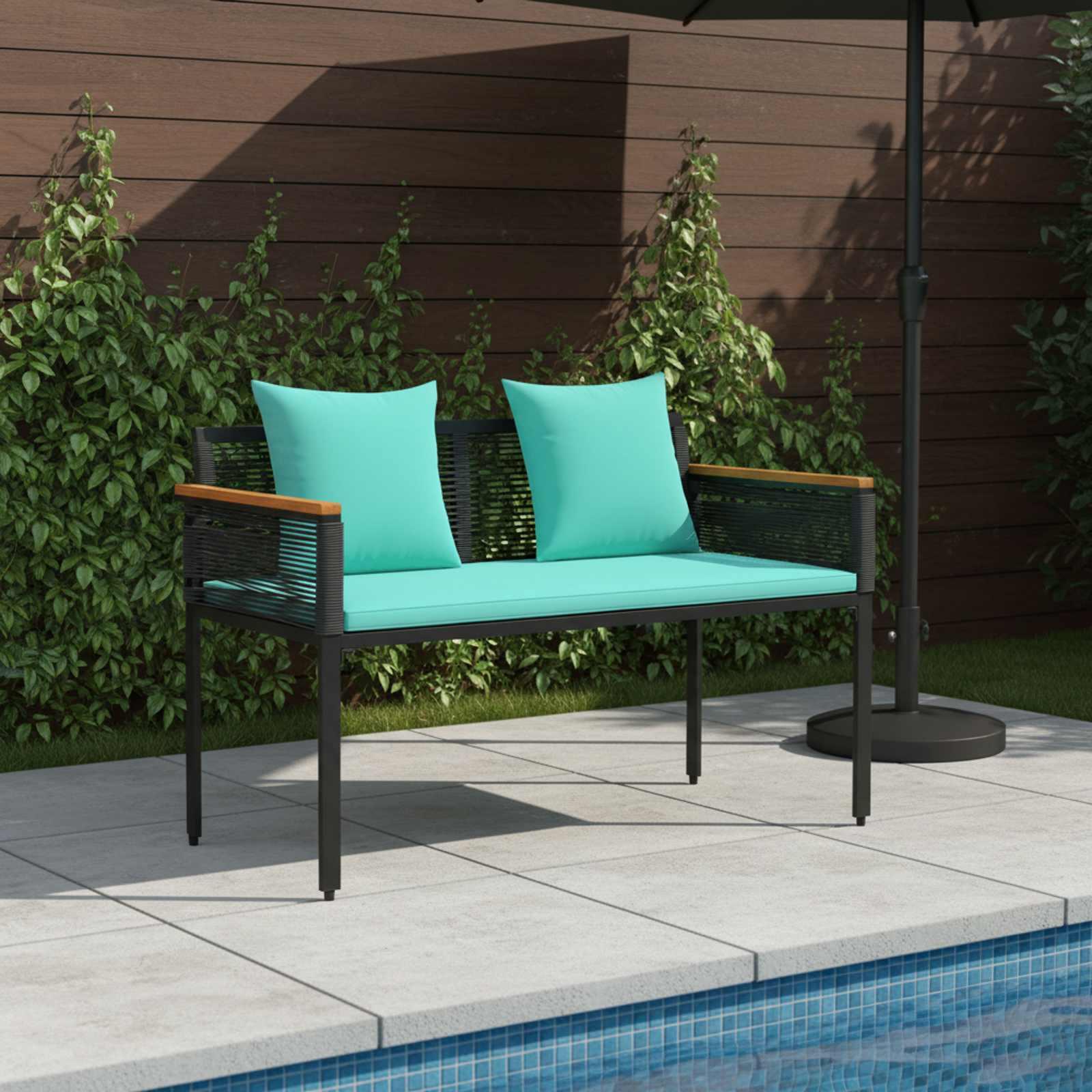 Udendørs bænk Sort og turkis 117 x 54 x 74.5 cm polyrattan billede