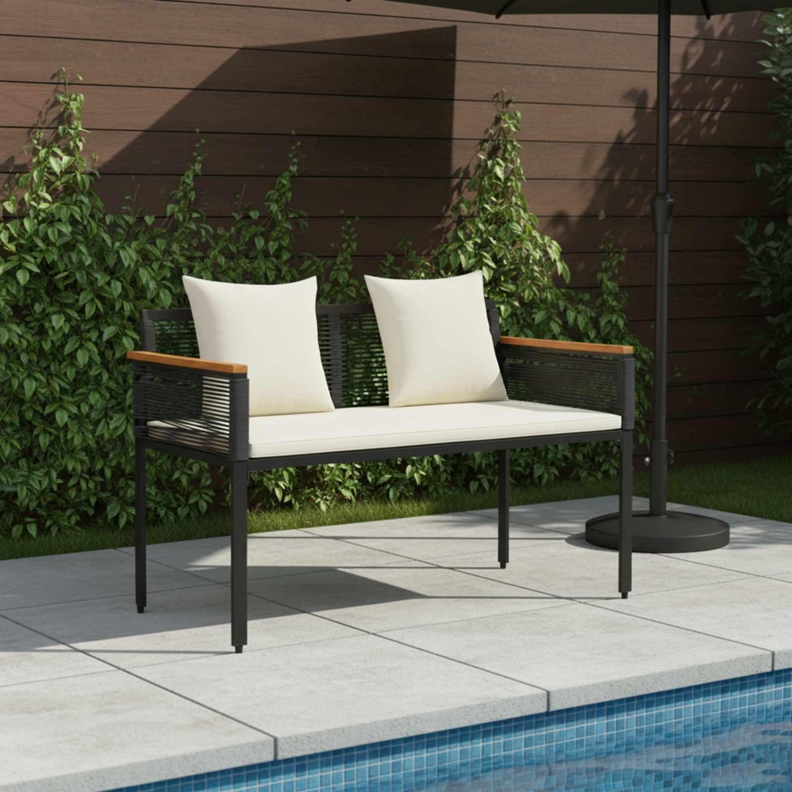 Udendørs bænk Sort og Cremehvid 117 x 54 x 74.5 cm polyrattan billede