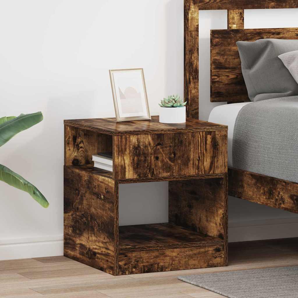 Endebord 2 stk Røget eg 40,5 x 40 x 45 cm Konstrueret træ billede