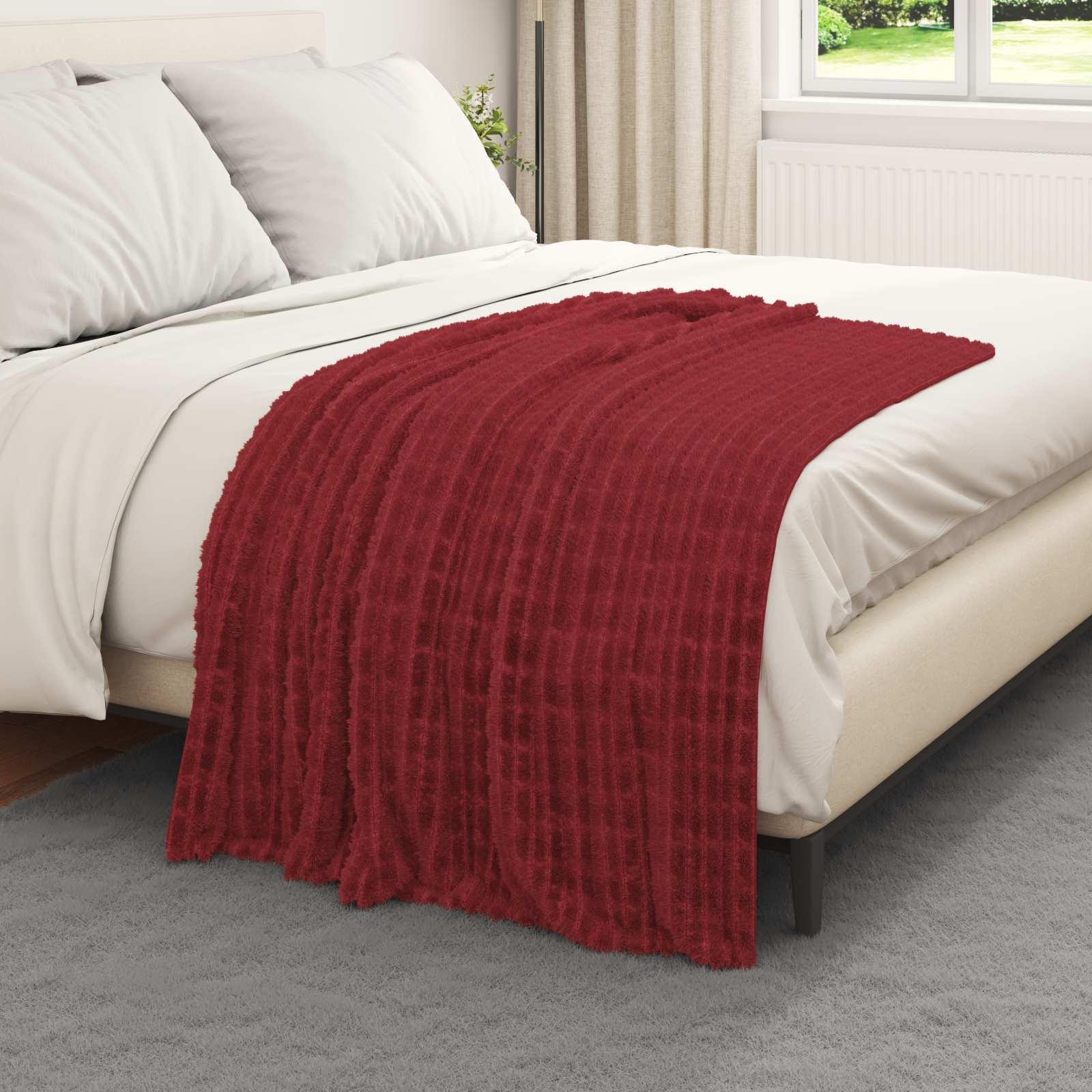 Throw tæppe i fleece - bordeaux rød 150 × 130 cm billede