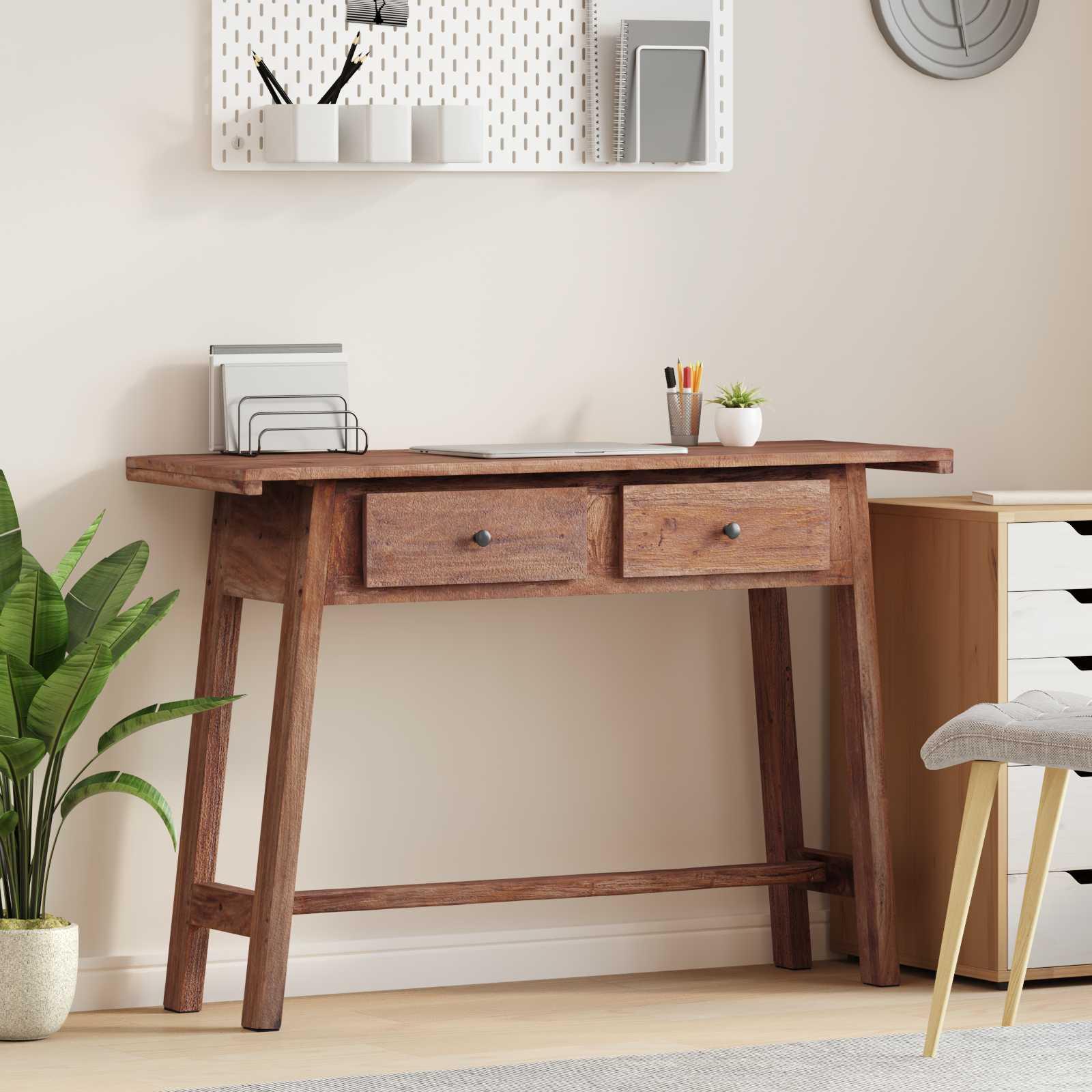 Bord med skuffe Brun 110 x 30 x 79 cm Massiv Mahogni billede