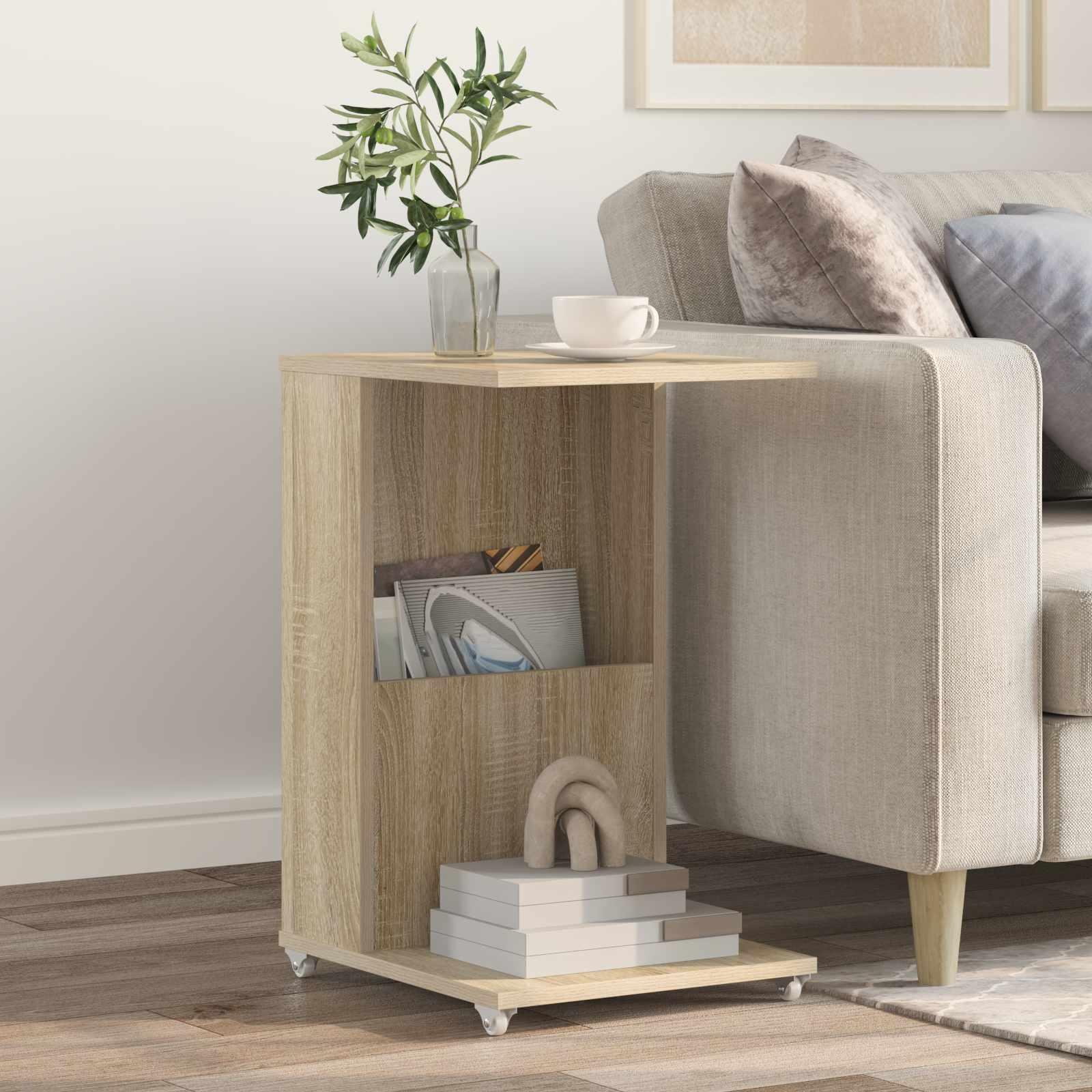 Sidebord med hjul Sonoma eg 40 x 35 x 60 cm Konstrueret træ billede