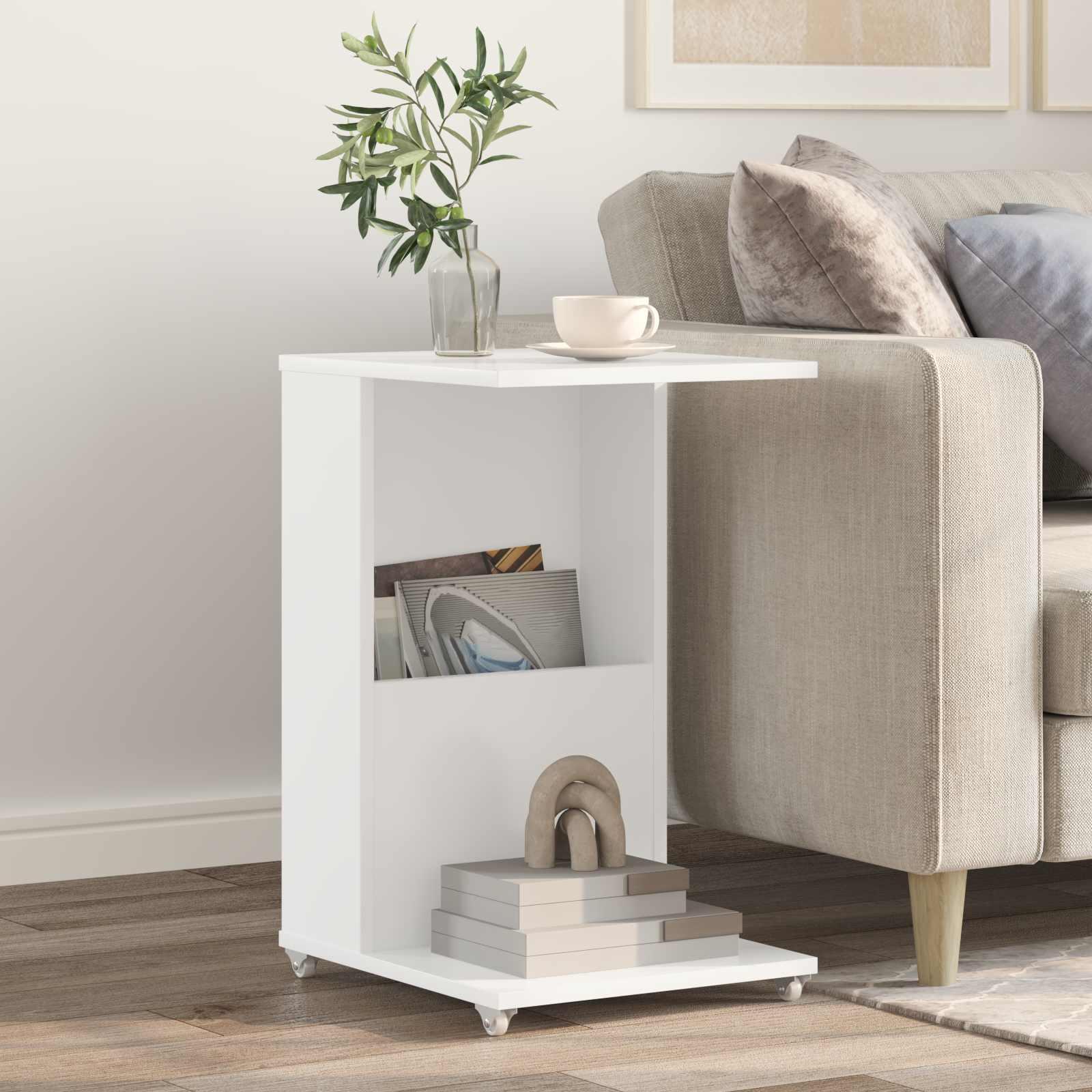 Sidebord med hjul Hvid 40 x 35 x 60 cm Konstrueret træ billede
