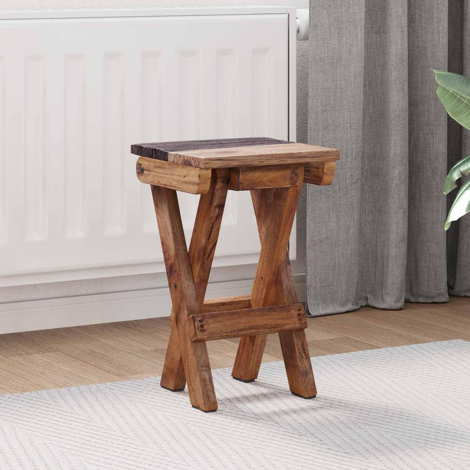 Taburet Naturfarvet 30 x 30 x 48 cm Massivt genbrugstræ billede
