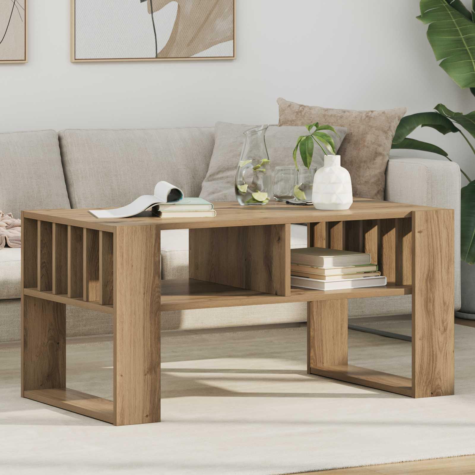 Sofabord Artisan Egetræ 92 x 49,5 x 45 cm Konstrueret træ billede