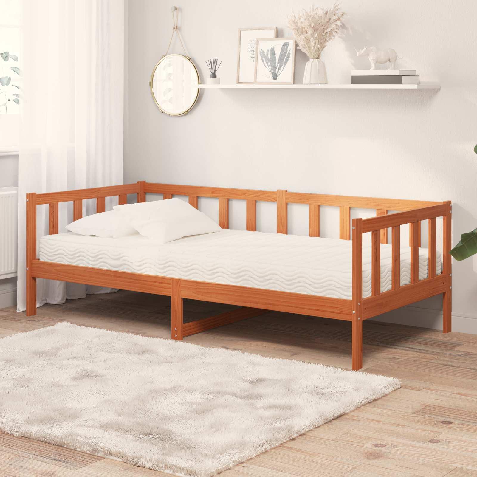 Dag seng med madras Voks brun og hvid 90 x 200 cm billede