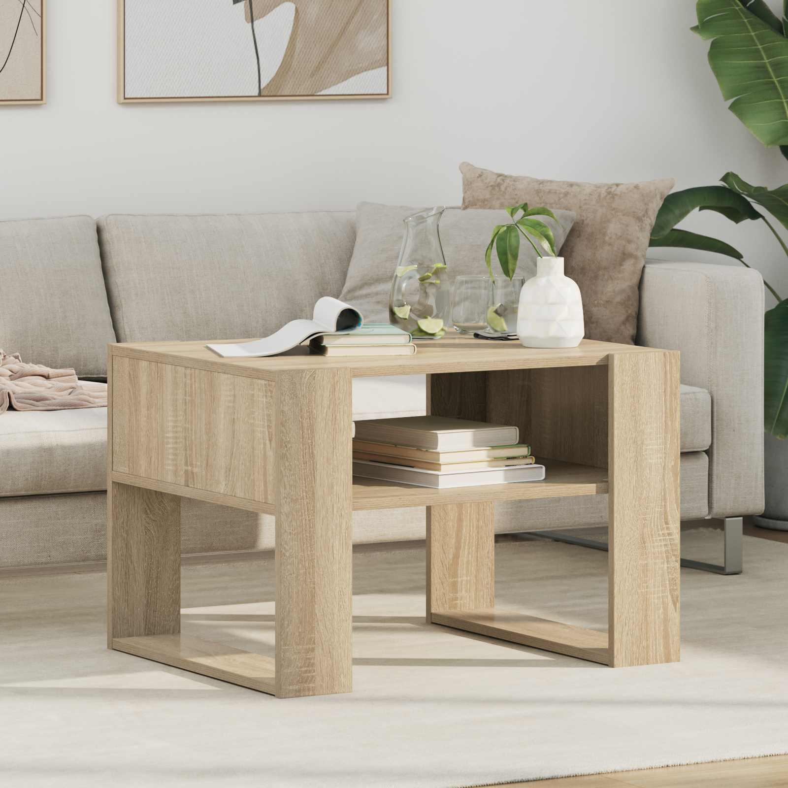 Sofabord i Sonoma eg - konstrueret træ, 66 × 53 × 45 cm med hylde
