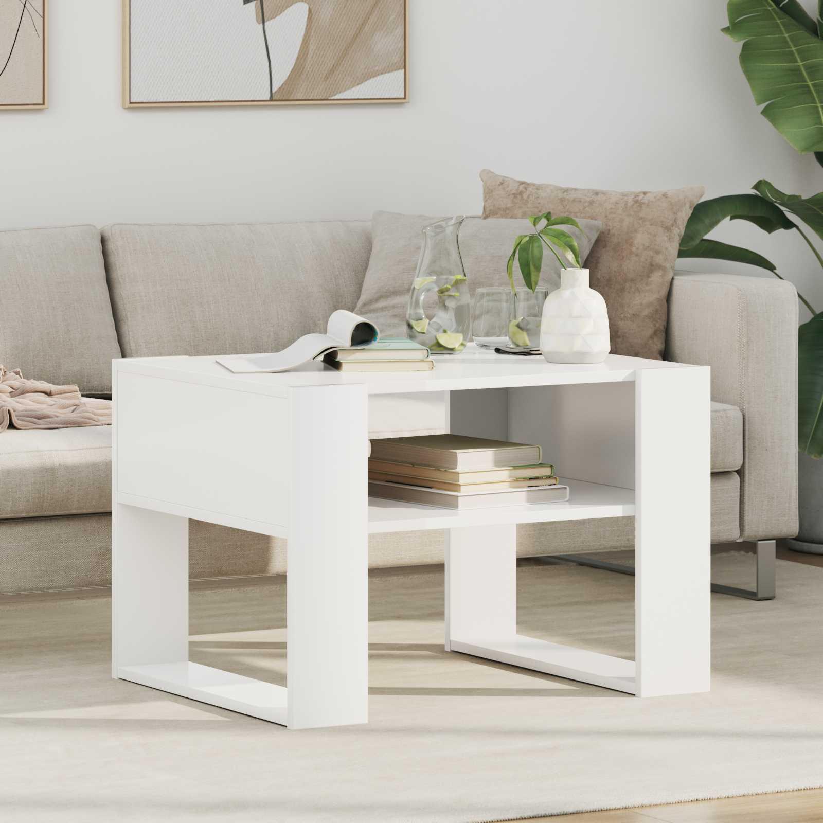 Sofabord med opbevaring - hvid 66 × 53 × 45 cm i konstrueret træ