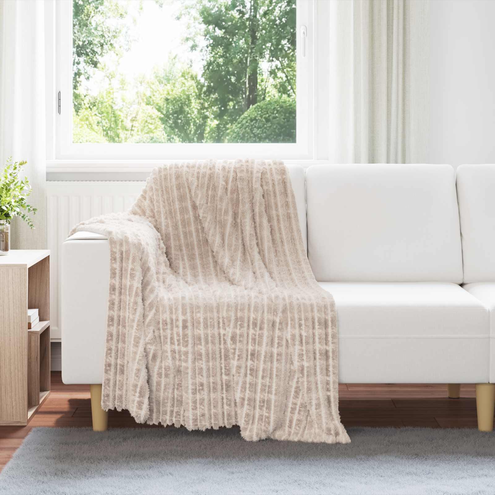 Throw tæppe Beige 150 x 130 cm Fleece billede