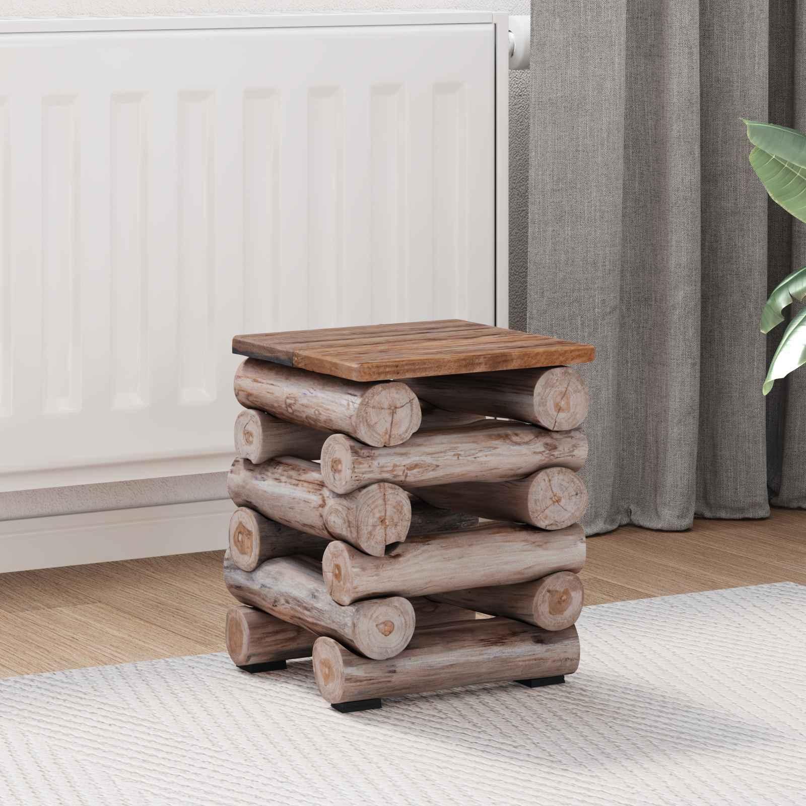 Taburet Naturfarvet 30 x 30 x 38 cm Massiv Teaktræ billede