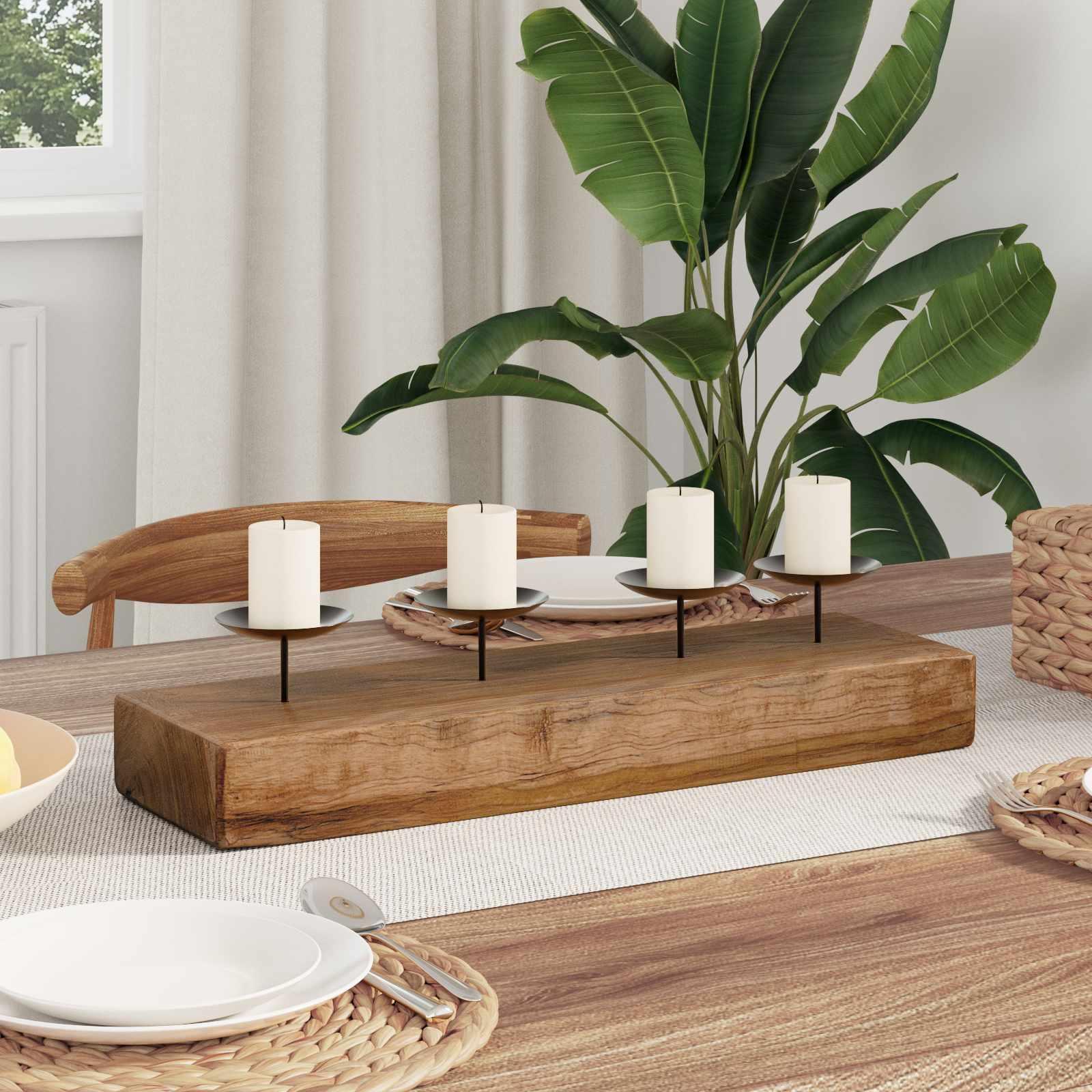 Lysestage Naturfarvet 50 x 15 x 10 cm Massivt teaktræ billede