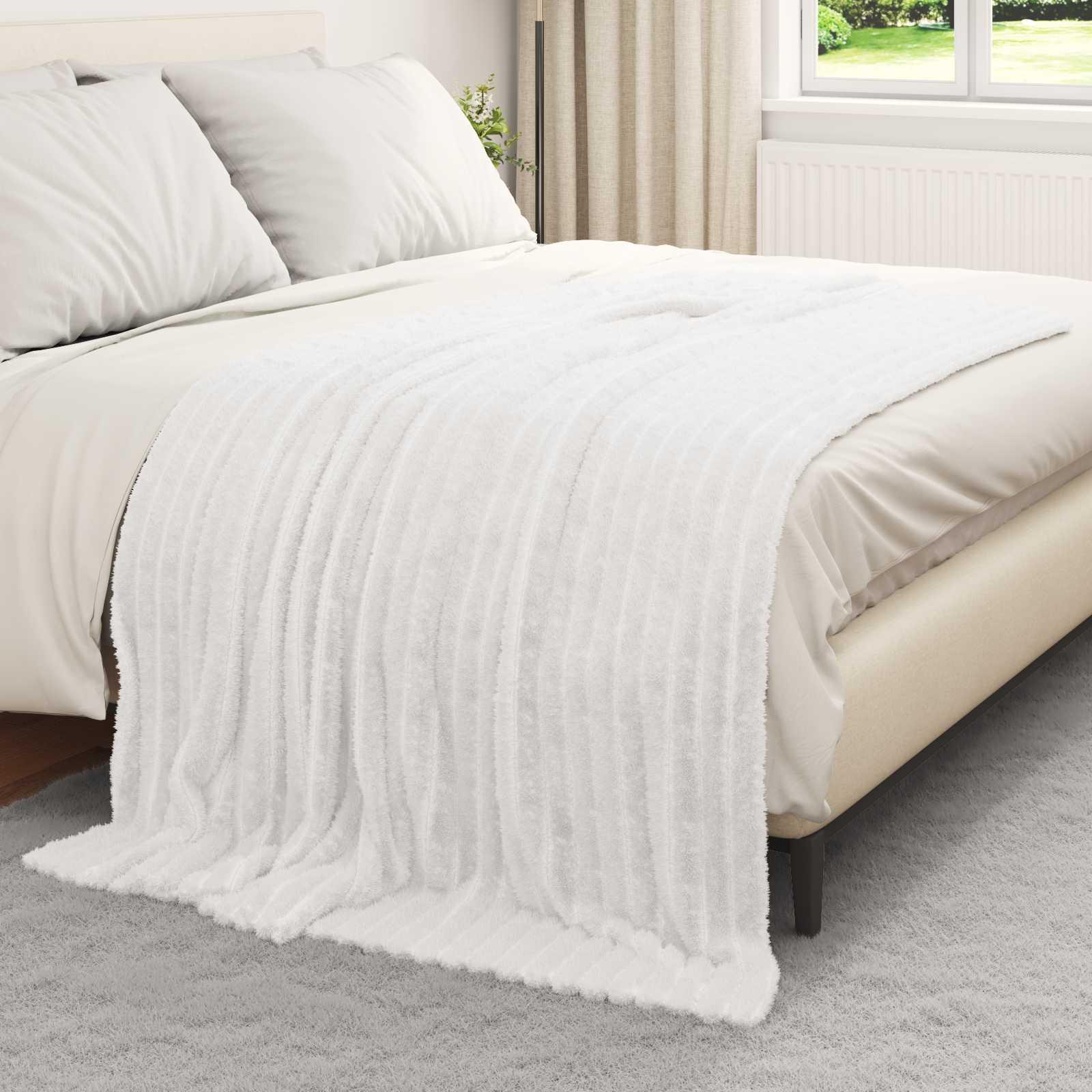 Kastetæpper 6 stk Hvid 200 x 150 cm Fleece billede