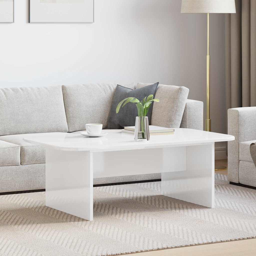 Sofabord Høj gloss hvid 93 x 53 x 33 cm Konstrueret træ billede