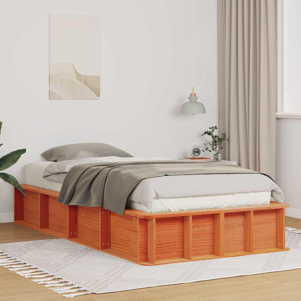 Sengestel Voks brun 75 x 190 cm Massiv fyrretræ billede