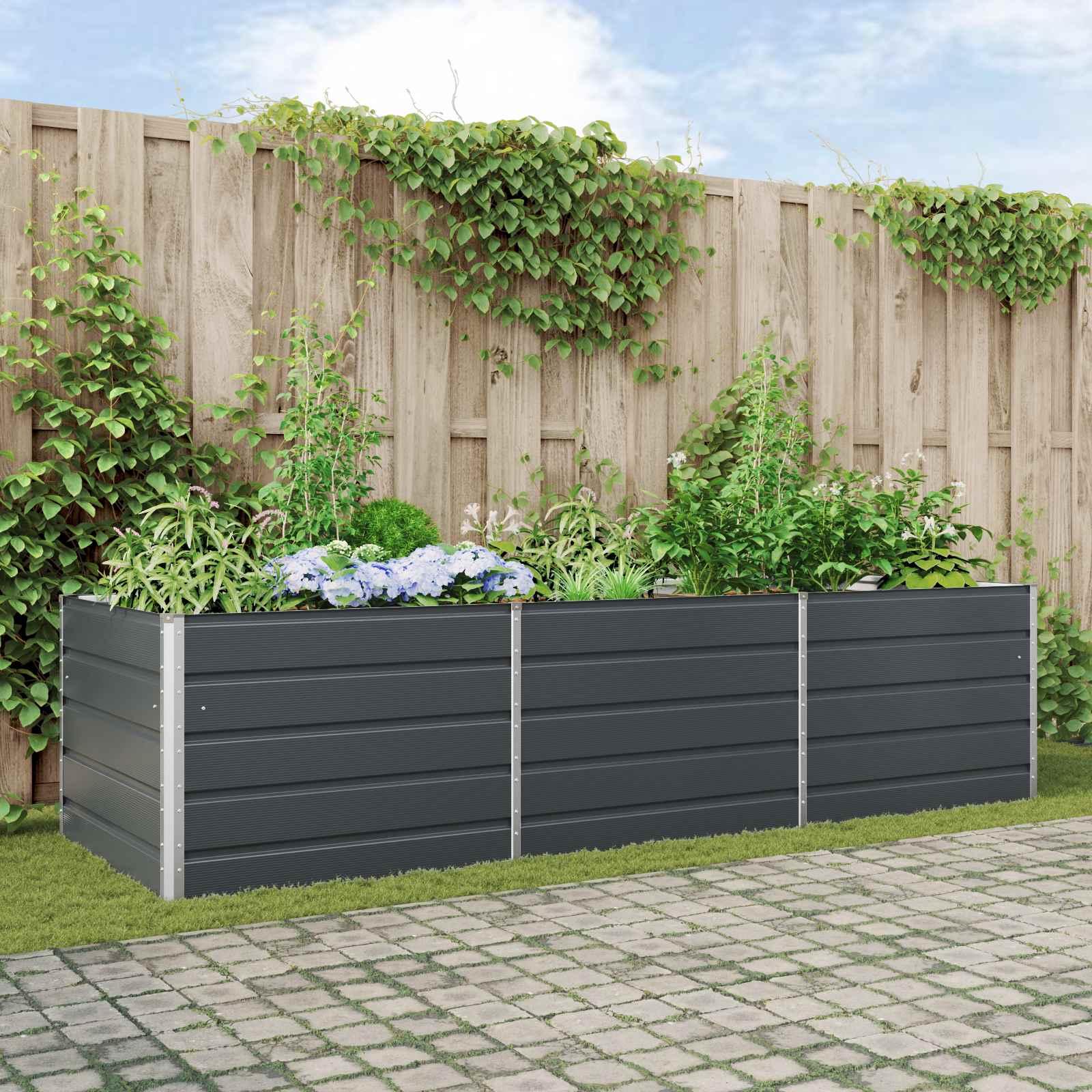 Plantekasse i galvaniseret stål - antracit 290 × 100 × 75 cm billede