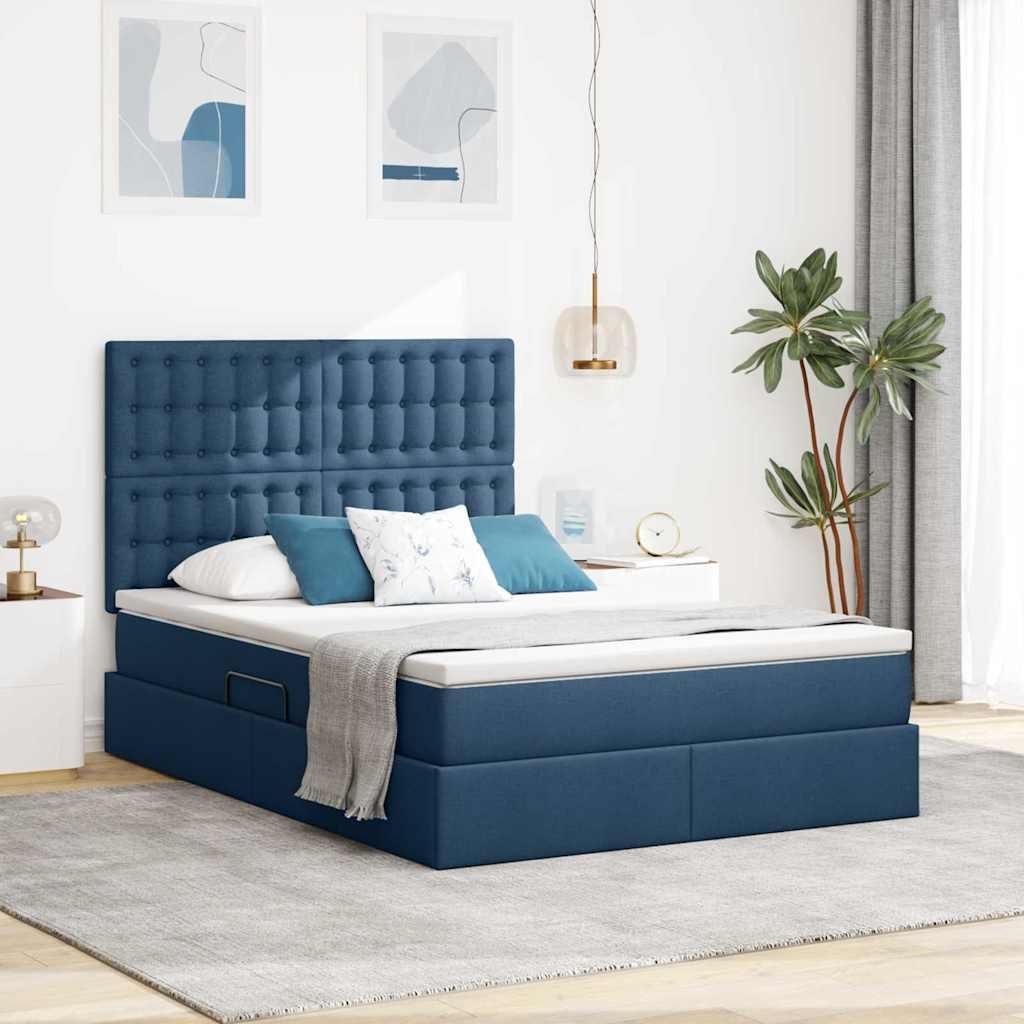 Seng med opbevaring og LED med LED Blå 140 x 190 cm Polyester billede