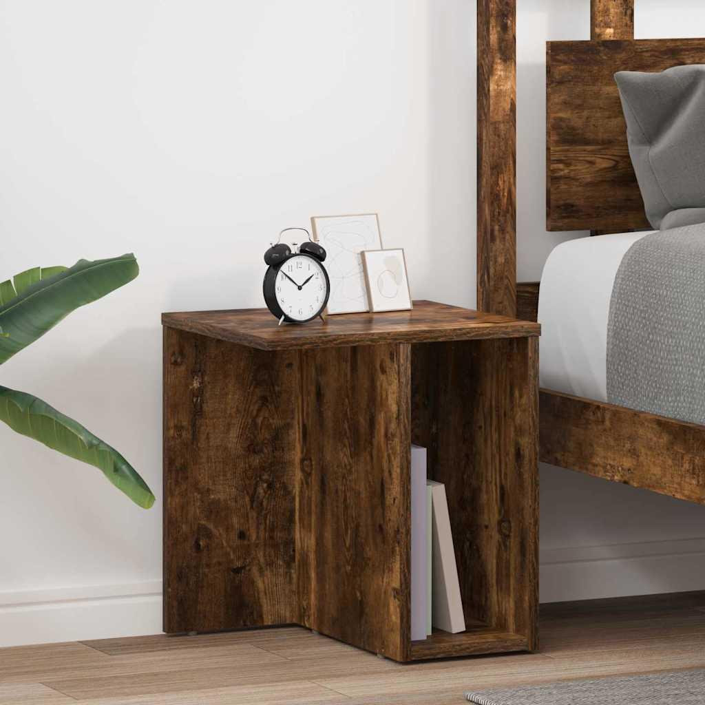 Endebord 2 stk Røget eg 37 x 32 x 40 cm Konstrueret træ billede