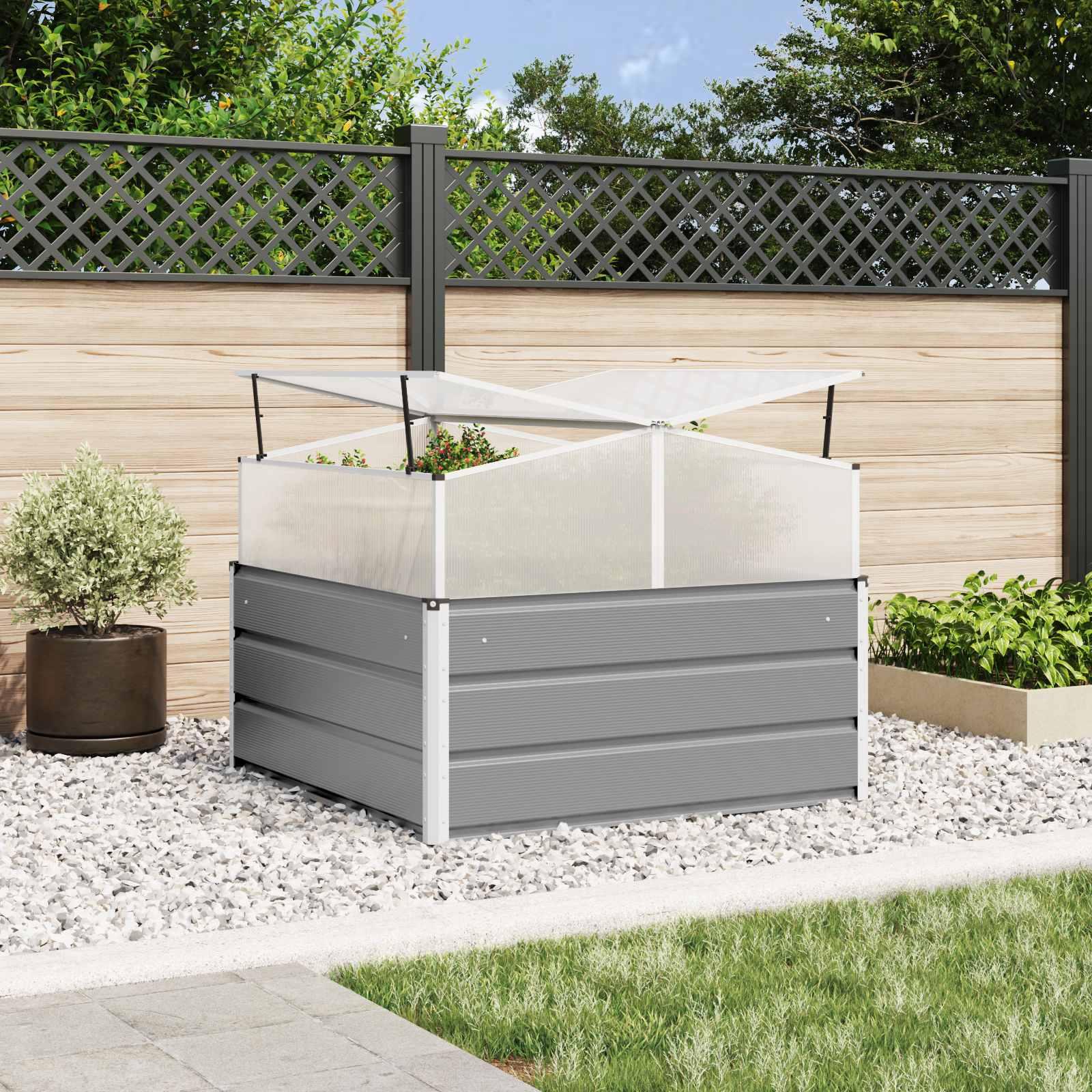 Plantekasse Lysegrå 100 x 100 x 77 cm Galvaniseret stål billede