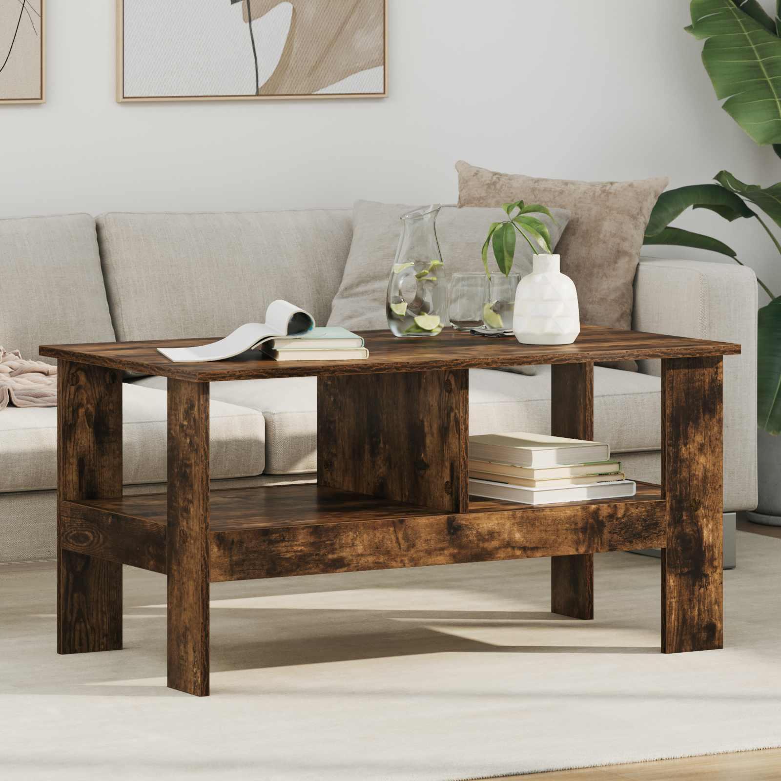 Sofabord Røget eg 90 x 50 x 45 cm Konstrueret træ billede