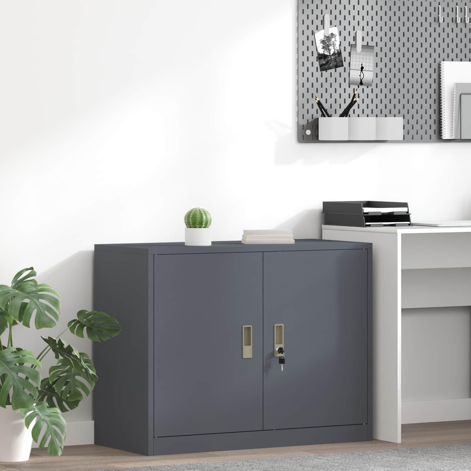 Opbevaringsskab i stål - antracit 90 × 40 × 70 cm, låsbart billede