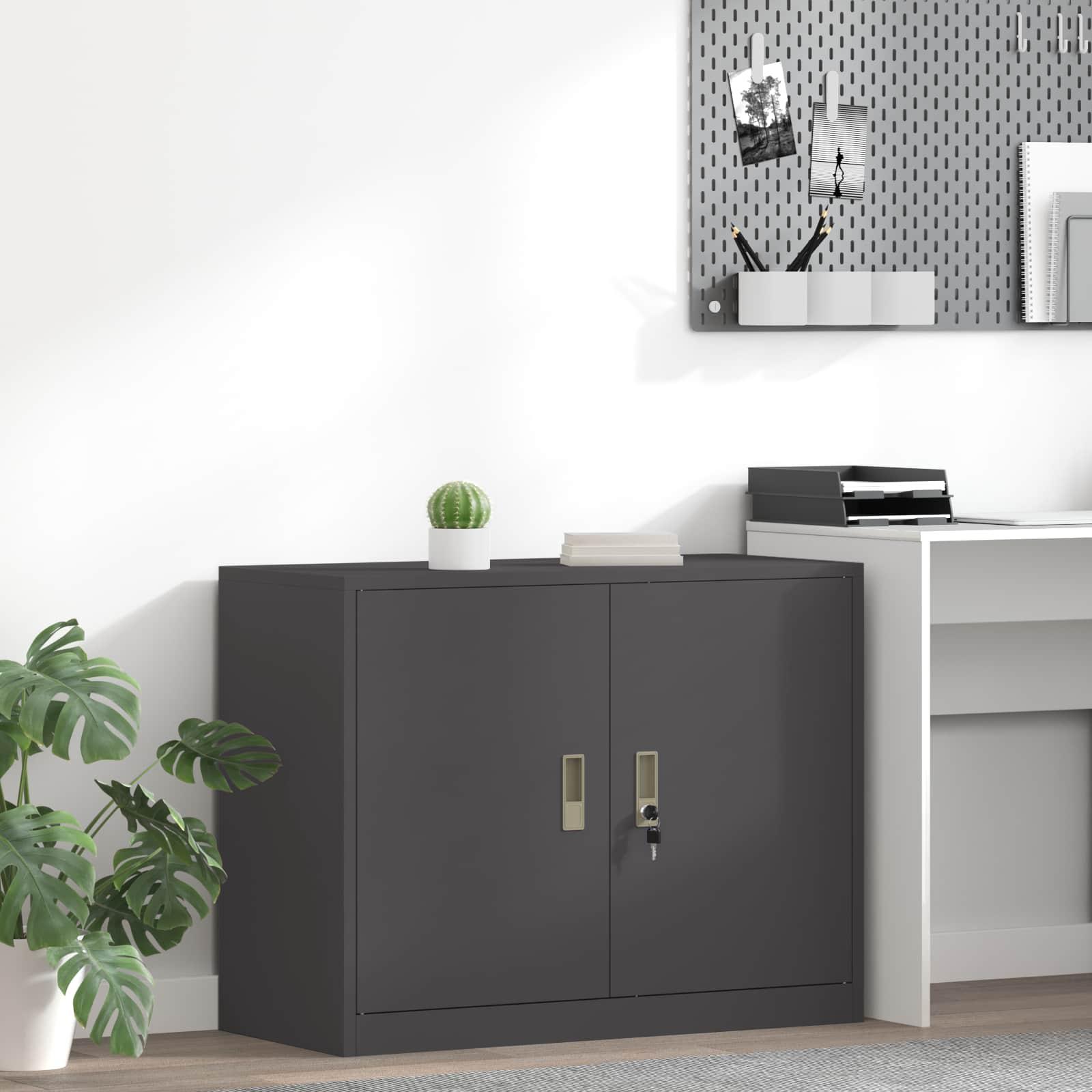 Opbevaringsskab Sort 90 x 40 x 70 cm Koldvalset Stål billede