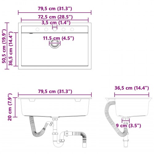 Vask Hvid 795 x 505 mm 80% kvarts og 20% harpiks