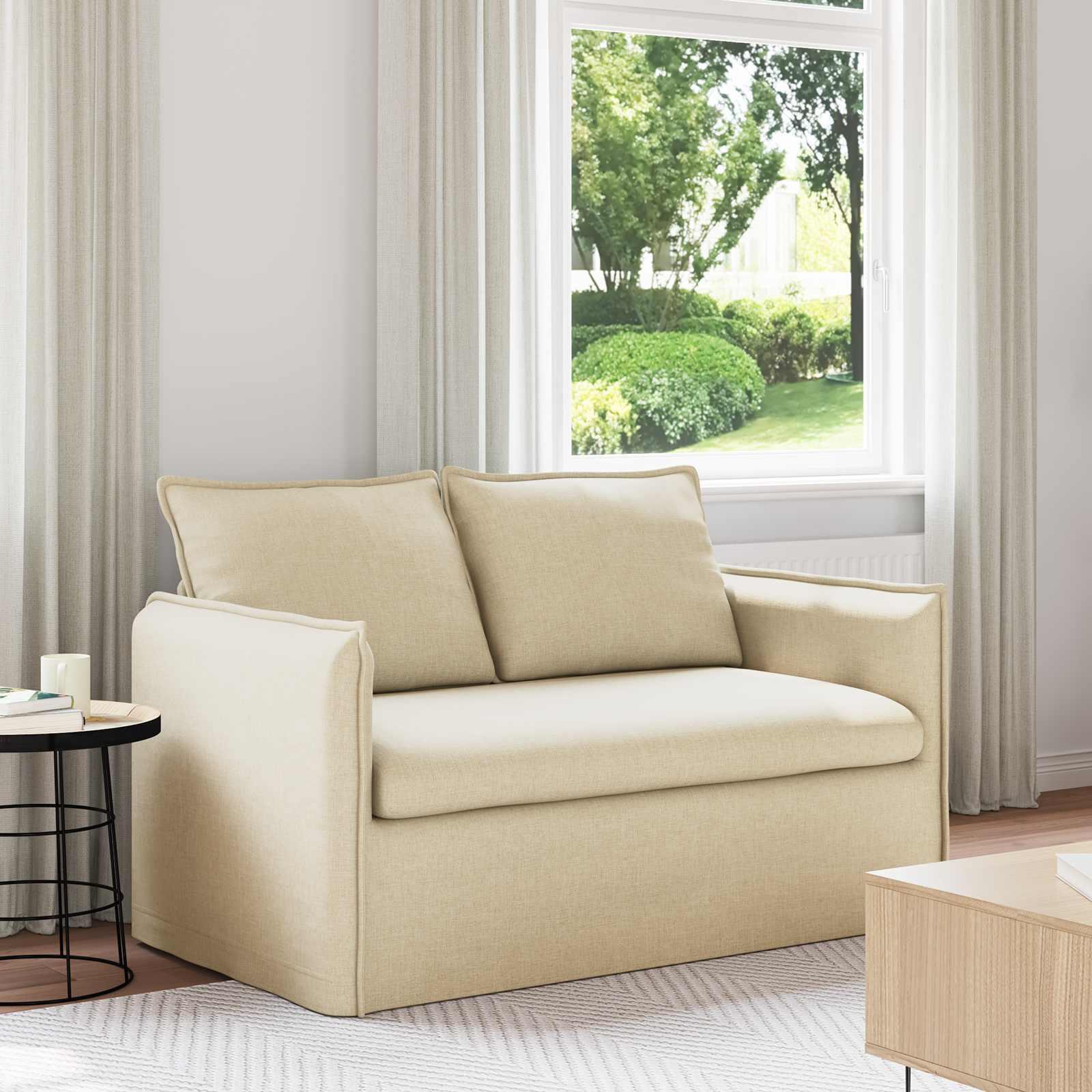 Sofa i stof - creme, 156 × 82 × 85 cm billede