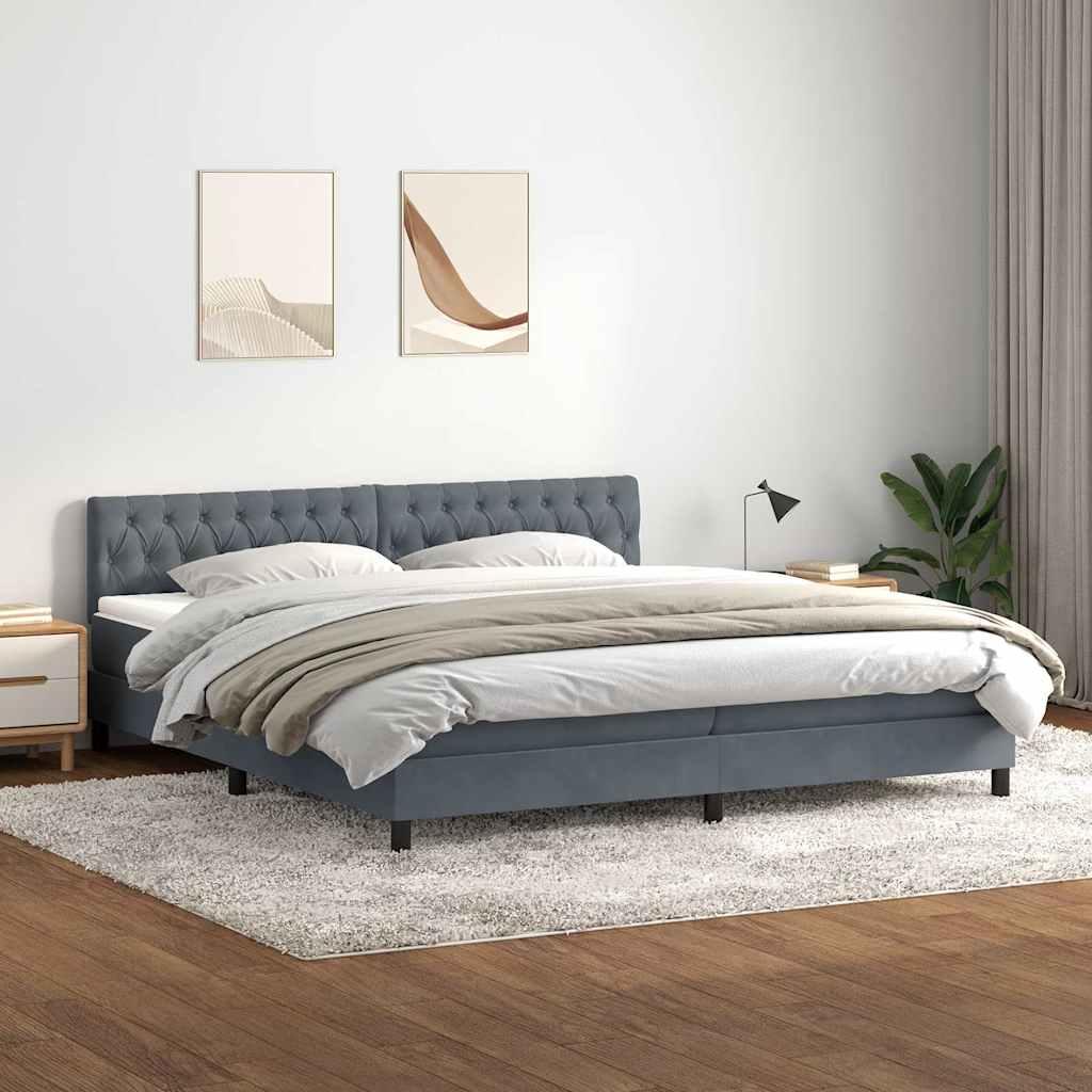 Kontinentalseng med madras 180 x 210 cm - fløjl, mørkegrå billede