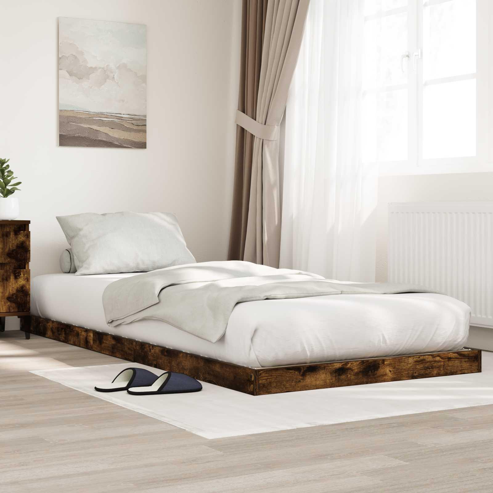Gulv seng ramme Røget eg 80 x 190 cm Konstrueret træ billede