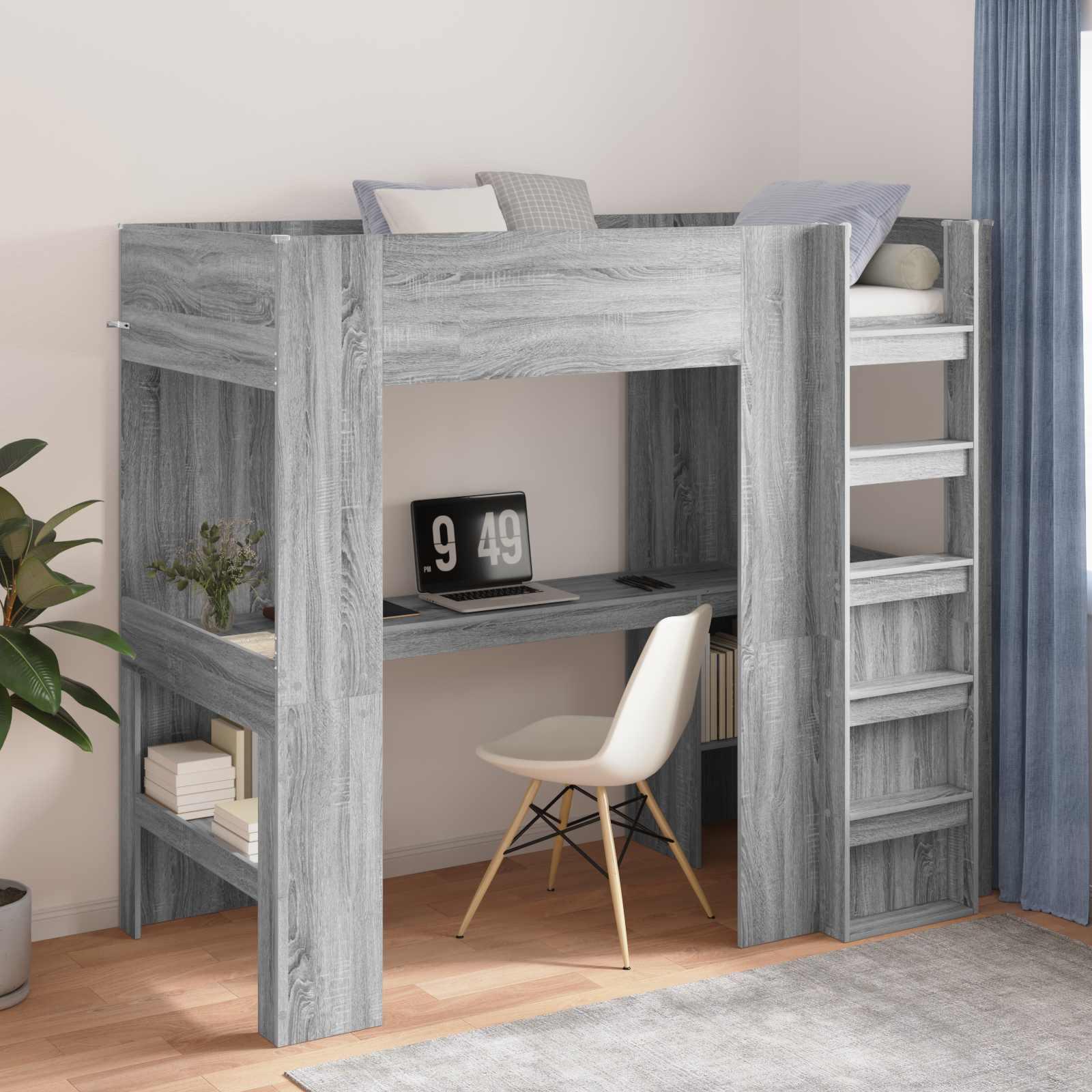 Loft Sengestel med Skrivebord Grå Sonoma 100 x 200 cm billede