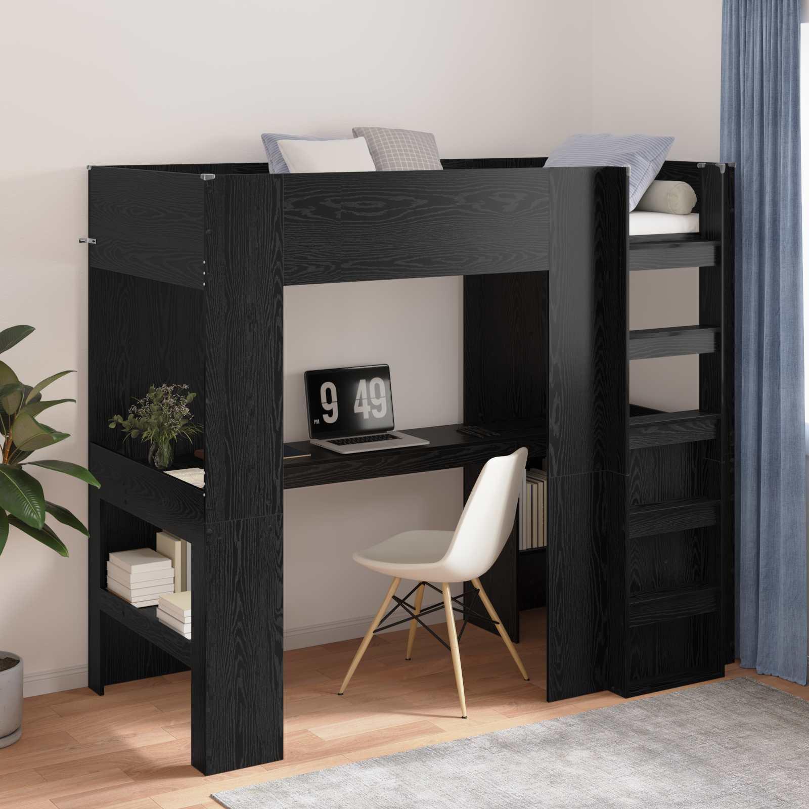 Loft Sengestel med Skrivebord Sort eg 100 x 200 cm billede