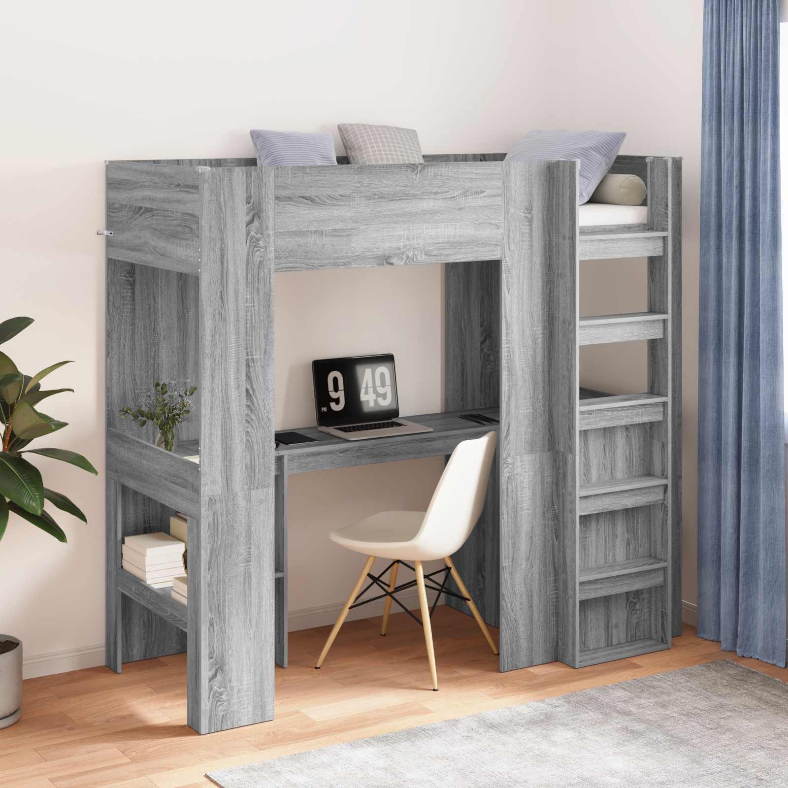 Loft Sengestel med Skrivebord Grå Sonoma 100 x 200 cm billede