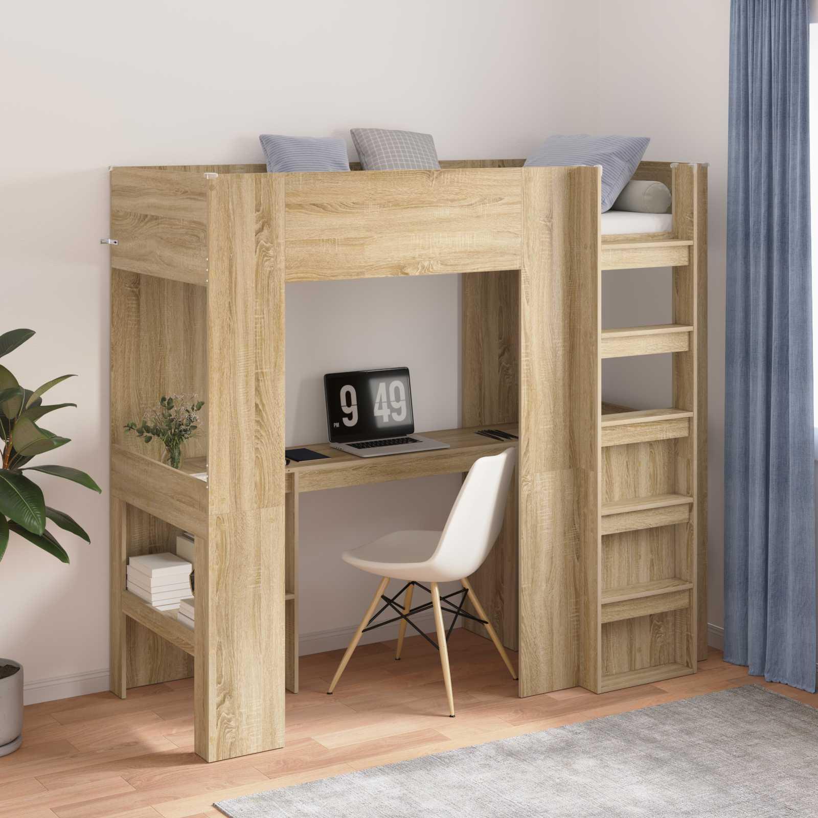 Loft Sengestel med Skrivebord Sonoma eg 100 x 200 cm billede