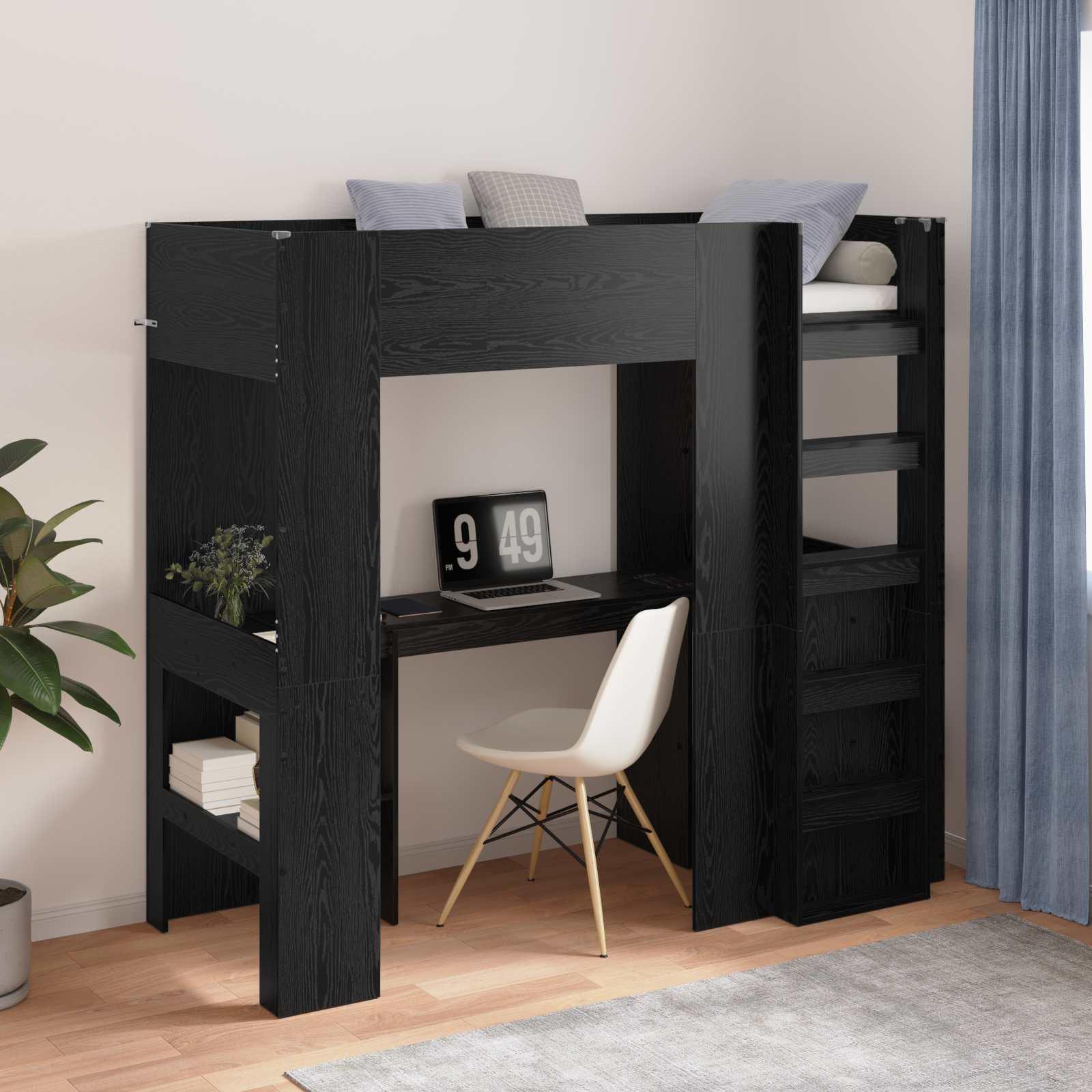Loft Sengestel med Skrivebord Sort eg 100 x 200 cm billede