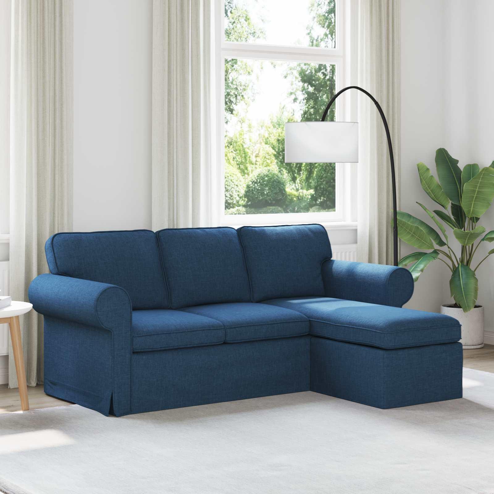 Blå stofsofa med chaiselong 195 x 138 x 80 cm
