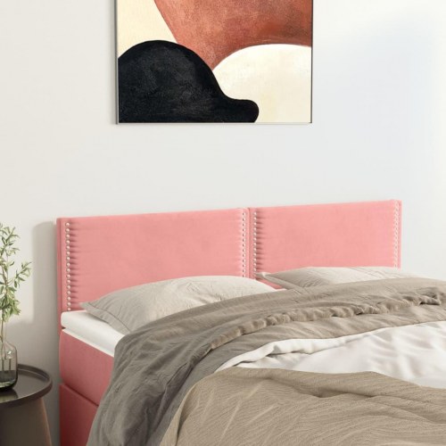 Sengegavle 2 stk. 72x5x78/88 cm fløjl lyserød