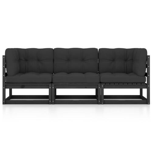 3-personers havesofa med hynder massivt fyrretræ