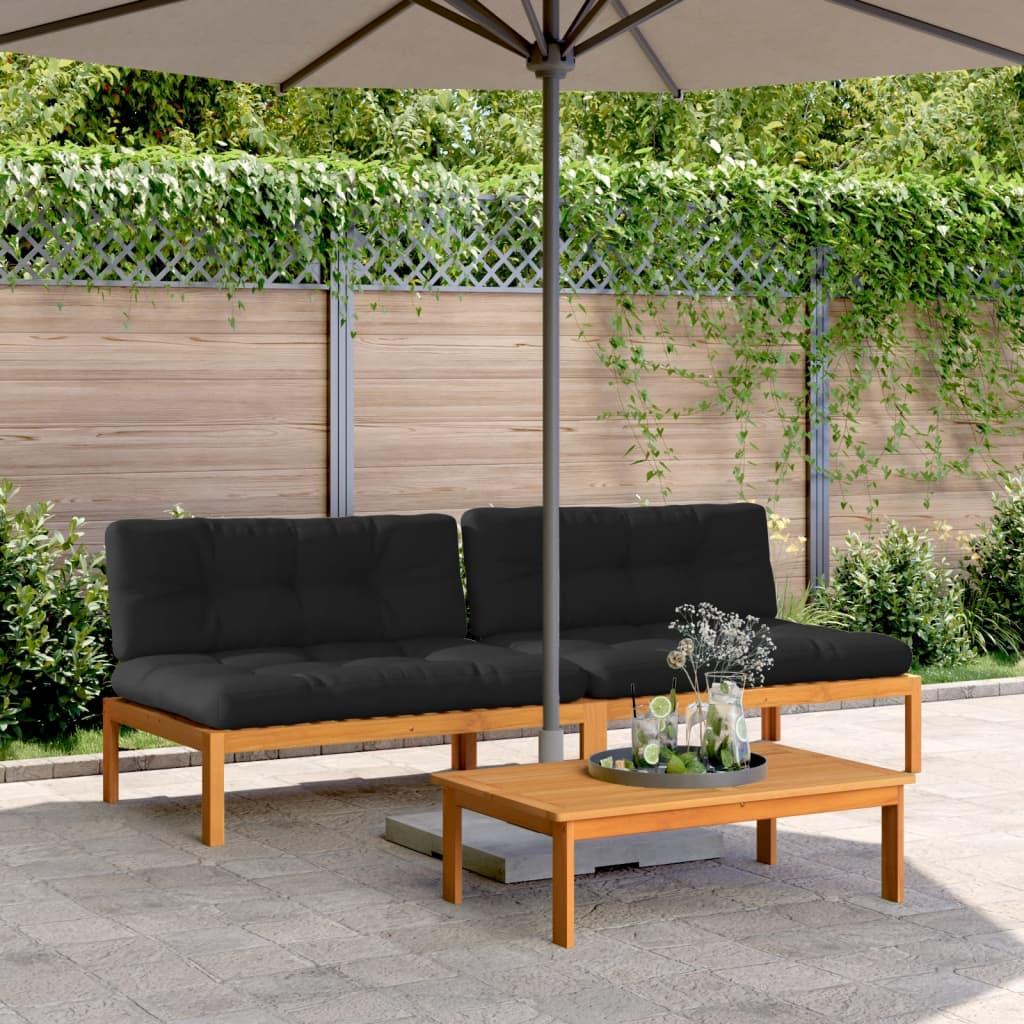 Midtermoduler til pallesofa 2 stk. med hynder massivt akacietræ billede