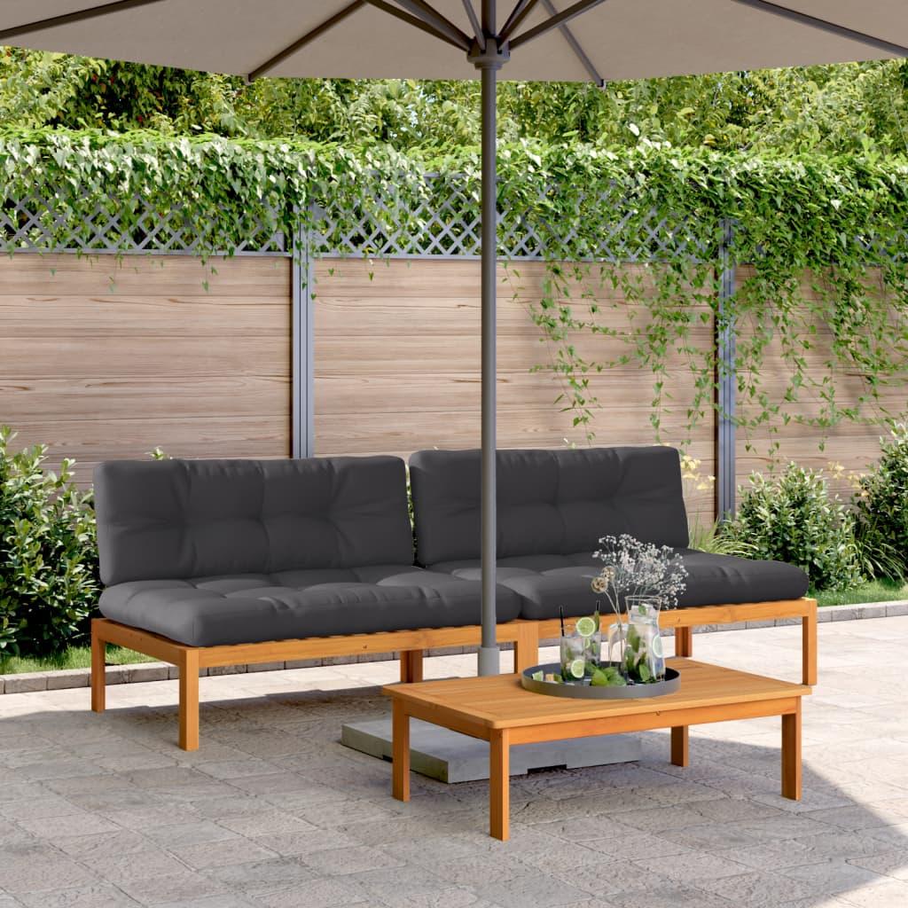 Midtermoduler til pallesofa 2 stk. med hynder massivt akacietræ billede
