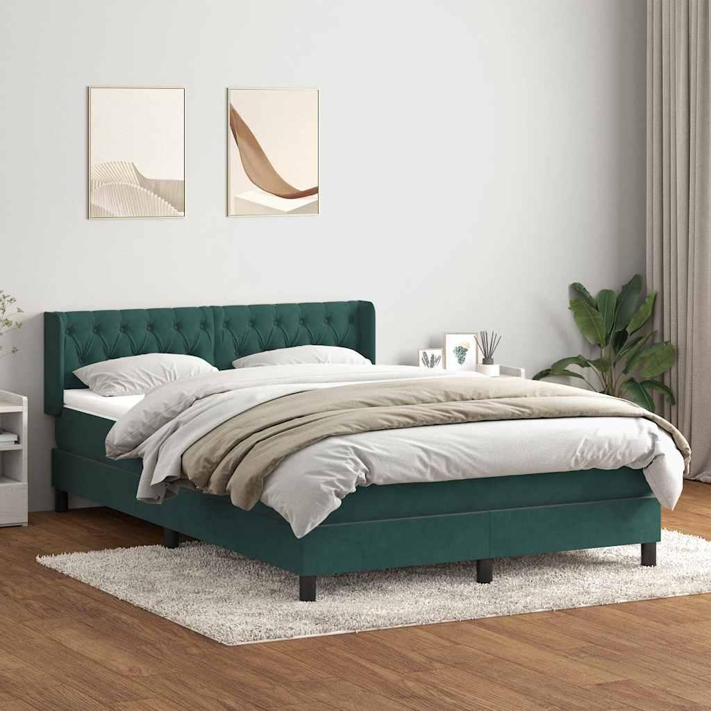 Kontinentalseng med madras 160×220 cm i fløjl - mørkegrøn billede