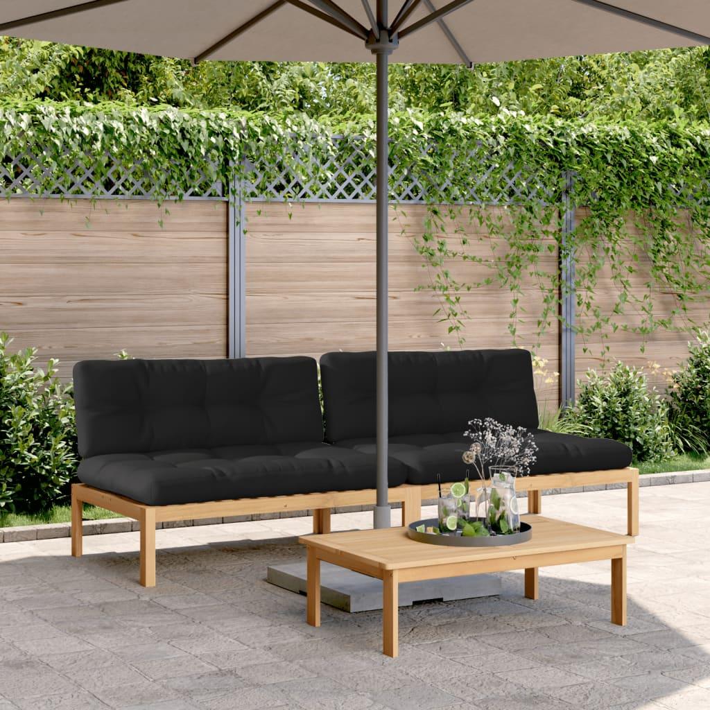 Midtermoduler til pallesofa 2 stk. med hynder massivt akacietræ billede