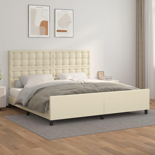 Sengeramme med sengegavl 200x200 cm i kunstlæder - cremefarvet