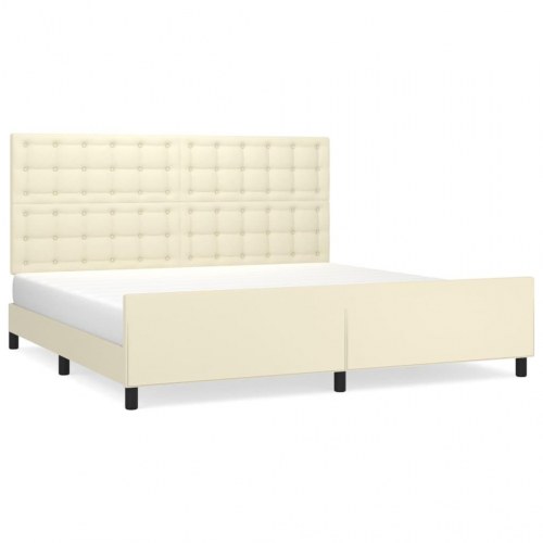 Sengeramme med sengegavl 200x200 cm i kunstlæder - cremefarvet