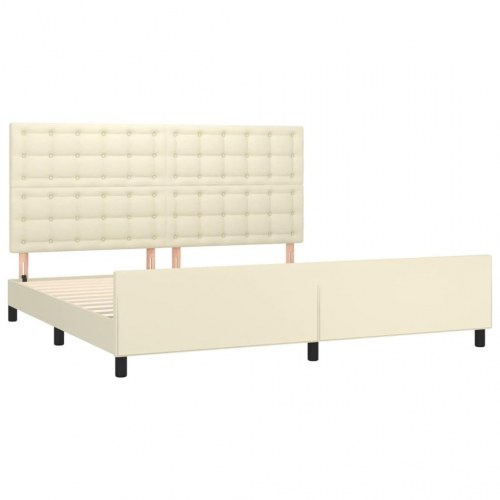 Sengeramme med sengegavl 200x200 cm i kunstlæder - cremefarvet