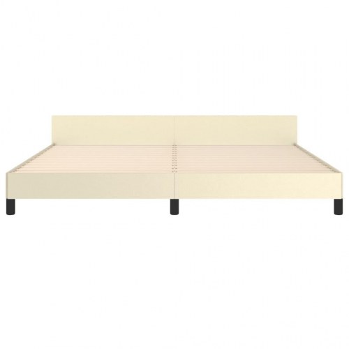 Sengeramme med sengegavl 200x200 cm i kunstlæder - cremefarvet