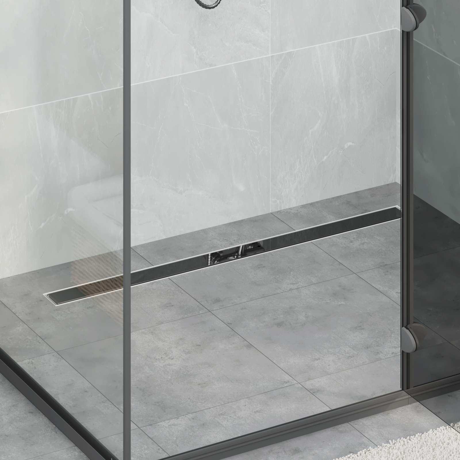 Bruseafløb Glasdæksel med 360° Siphon Sort 100 cm billede