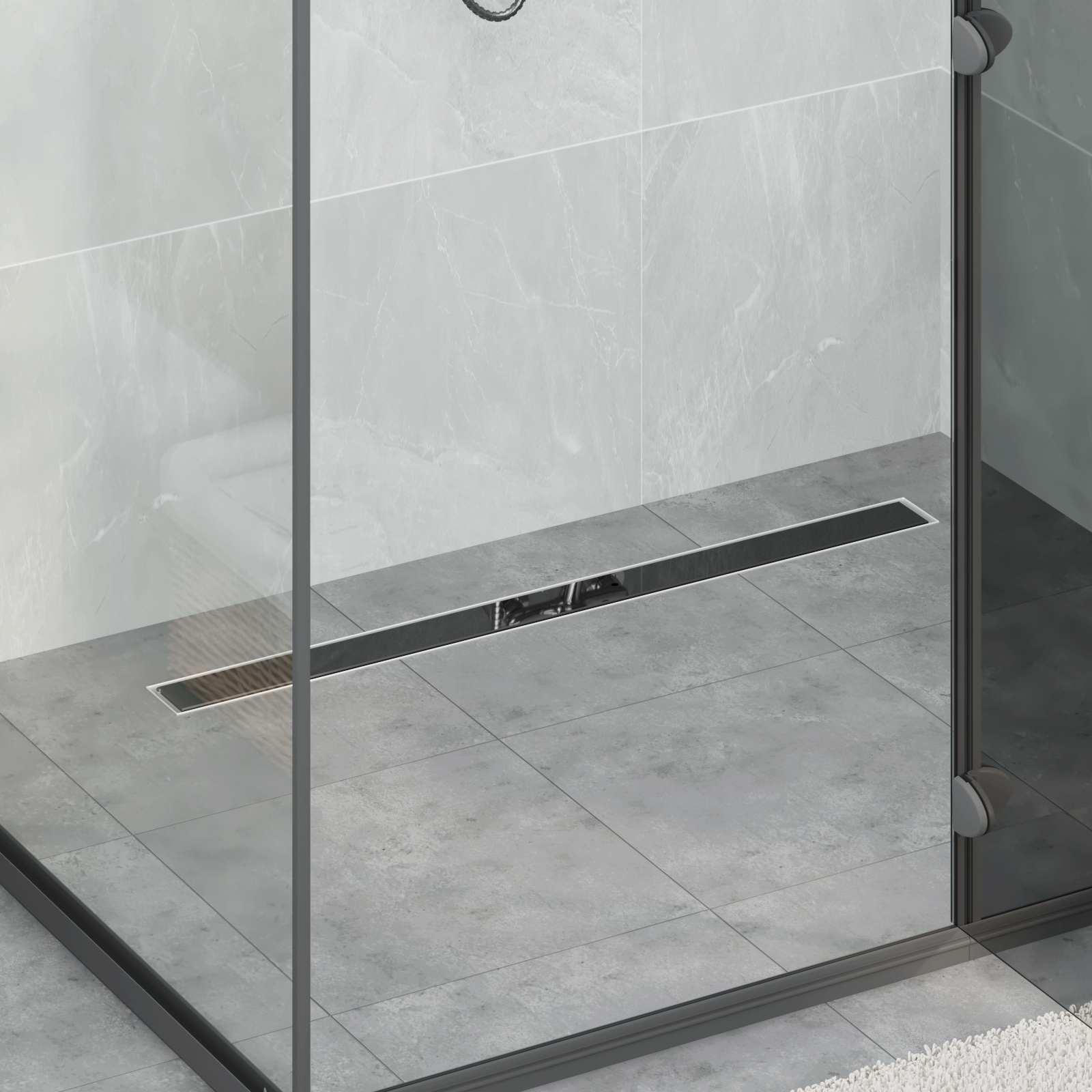 Bruseafløb Glasdæksel med 360° Siphon Sort 90 cm billede