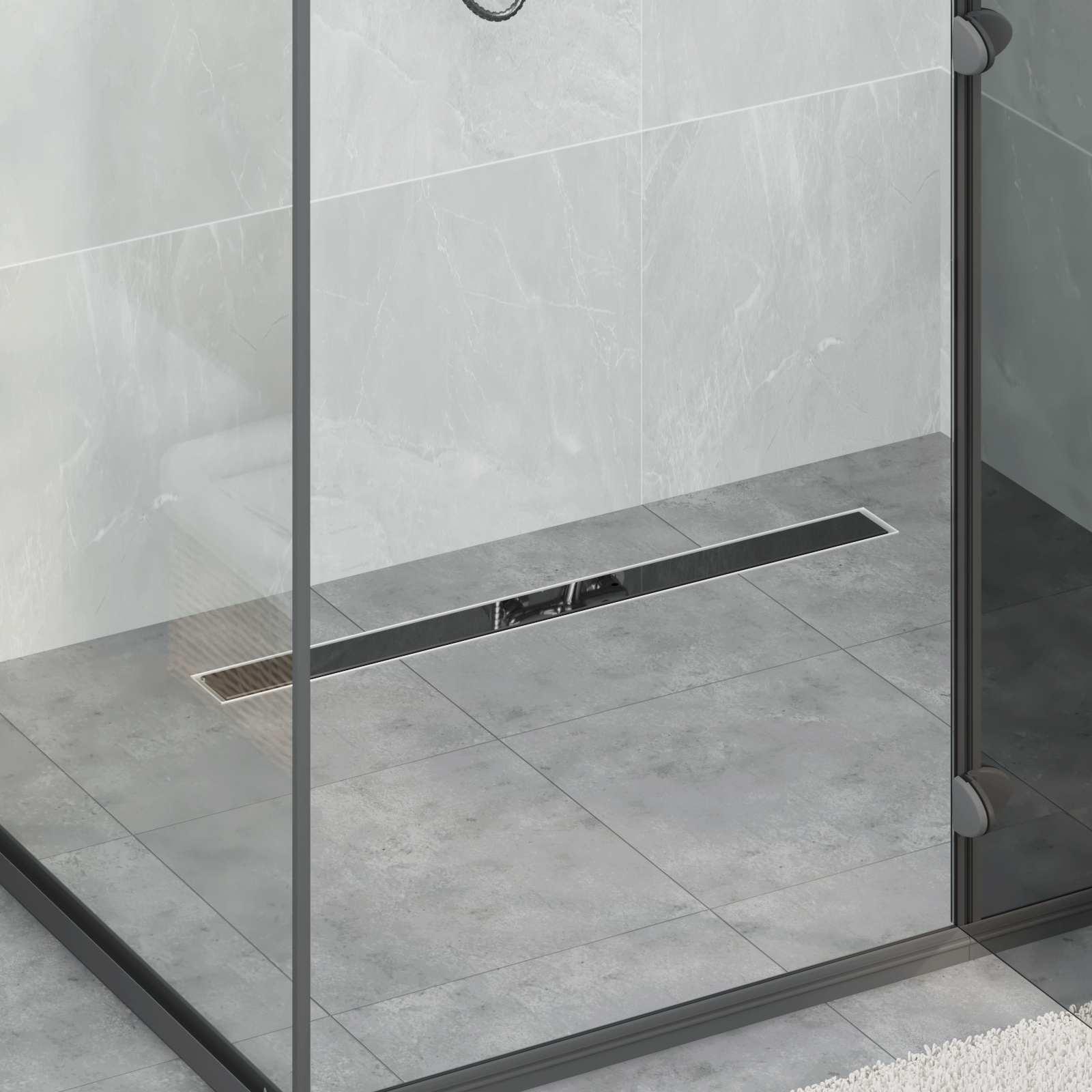 Bruseafløb Glasdæksel med 360° Siphon Sort 80 cm billede