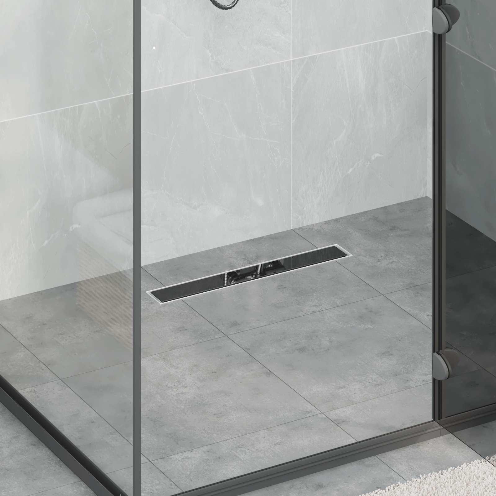 Bruseafløb Glasdæksel med 360° Siphon Sort 50 cm billede